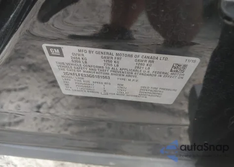 2016 Chevrolet Equinox Lt из США, поврежденный, VIN 2GNFLFE33G6181563